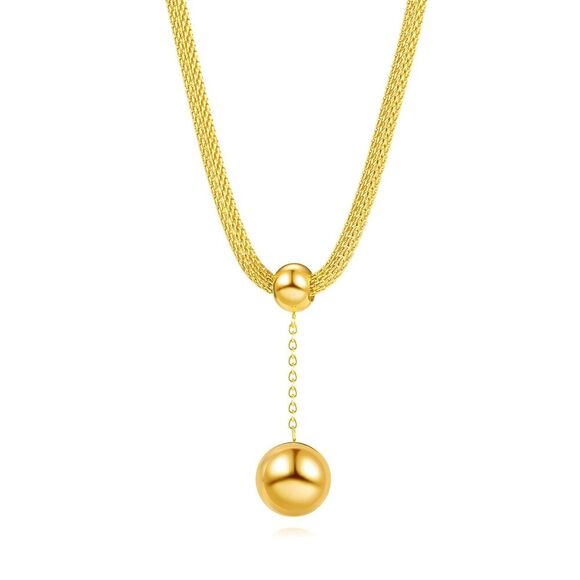 18K Gold Plated Women's Statement Necklace Dangling Ball Pendant Waterproof - Picture 1 of 11